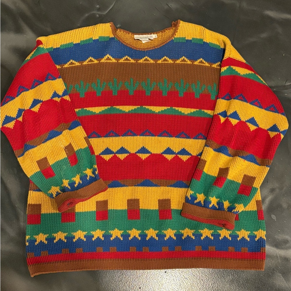 Vintage Sweater Loft Sedona Desert Cactus Santa Fe Aztec Western Oversized Large